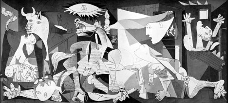 An image of Pablo Picasso's shocking 1937 painting Guernica, which inspired "Guernica", Part 1 and the poem as a whole. 